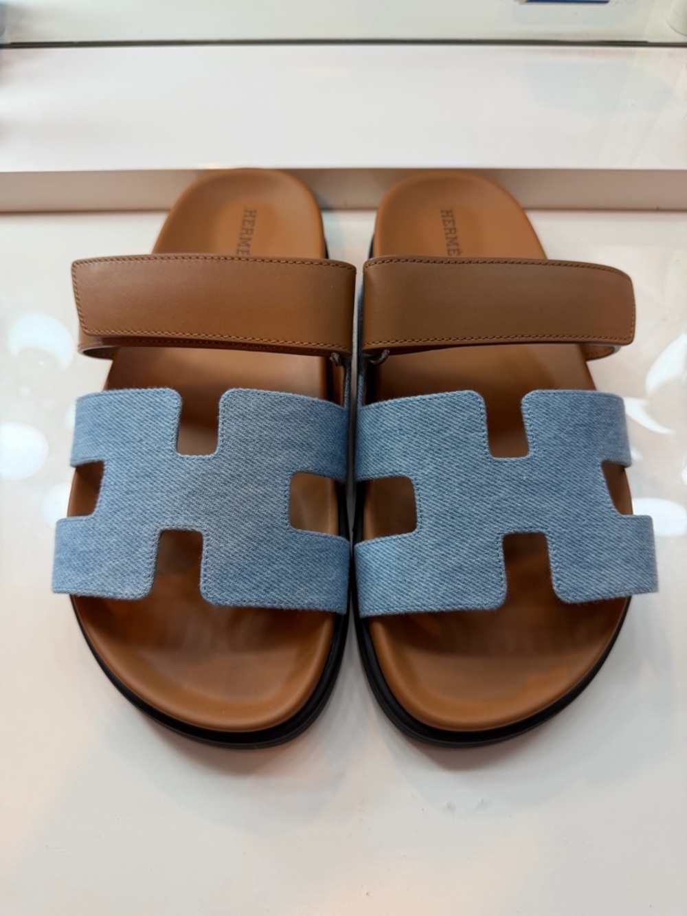 Hermes Chypre Bleu Claire/Naturel Sz 38 NEW